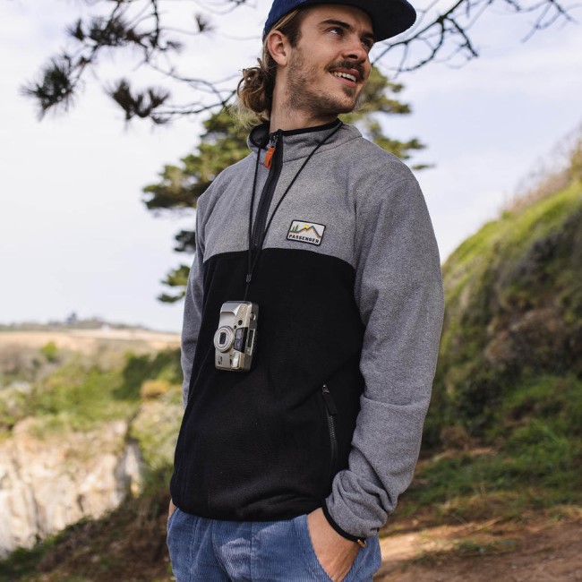 Passenger Exclusive Set Off Recycled 1/4 Zip Polar Fleece Grey Marl/Black