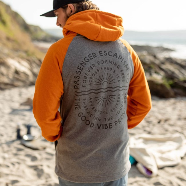 Passenger Exclusive Good Vibes Recycled Polar Fleece Hoodie Grey Marl