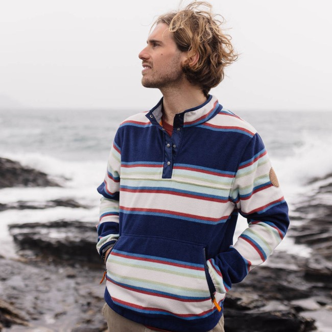 Passenger Exclusive Canyon Recycled Polar Fleece Pullover Navy Mix Up Stripe