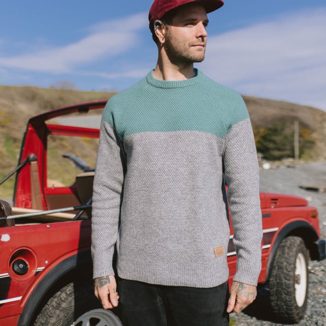 Passenger Exclusive Davis Knitted Jumper Storm Green/Grey Marl