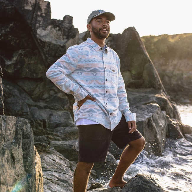 Passenger Exclusive Canoe Organic Cotton Ls Shirt Multi Geo Stripe