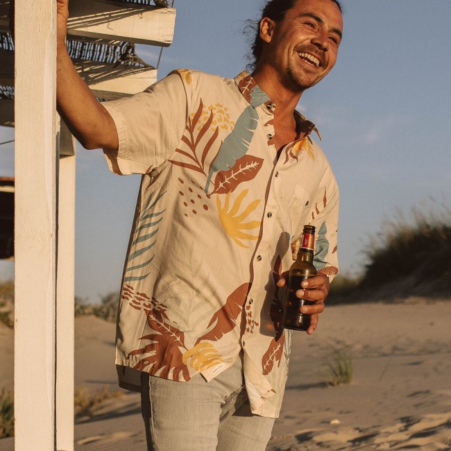 Passenger Exclusive Chill Organic Cotton Short Sleeve Shirt Off White Summer Palm