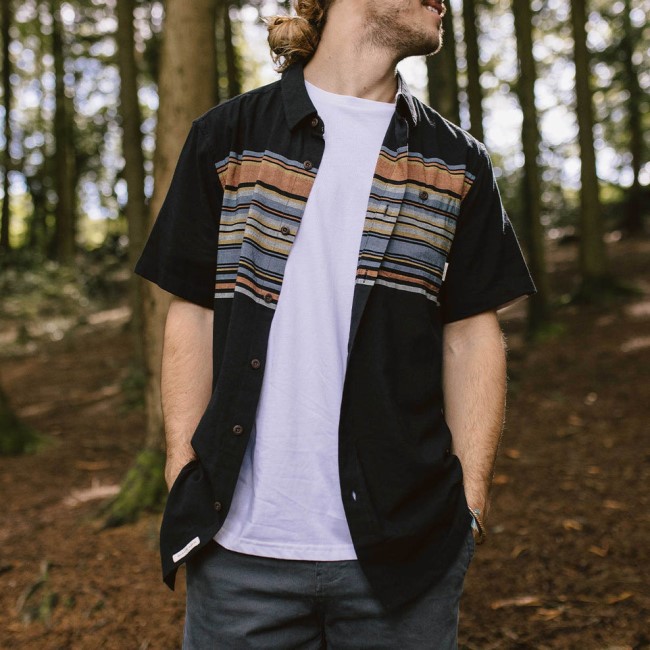 Passenger Exclusive Ebb Organic Cotton Short Sleeve Shirt Black Stripe