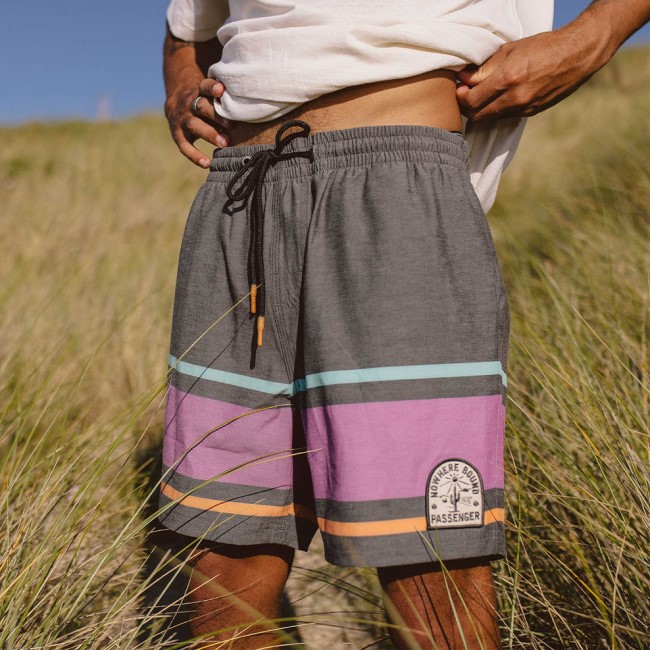 Passenger Exclusive Ponoma All Purpose Swim Shorts Black Retro Placement Stripe