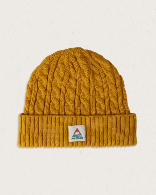 Passenger Exclusive Fireside Recycled Cable Knit Beanie Mustard Yellow