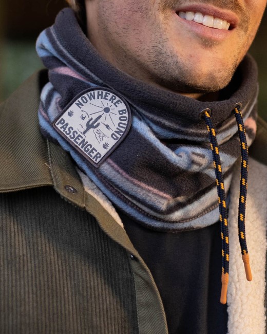 Exclusive Passenger's Tor Recycled Polar Fleece Snood Deep Navy Vintage Geo