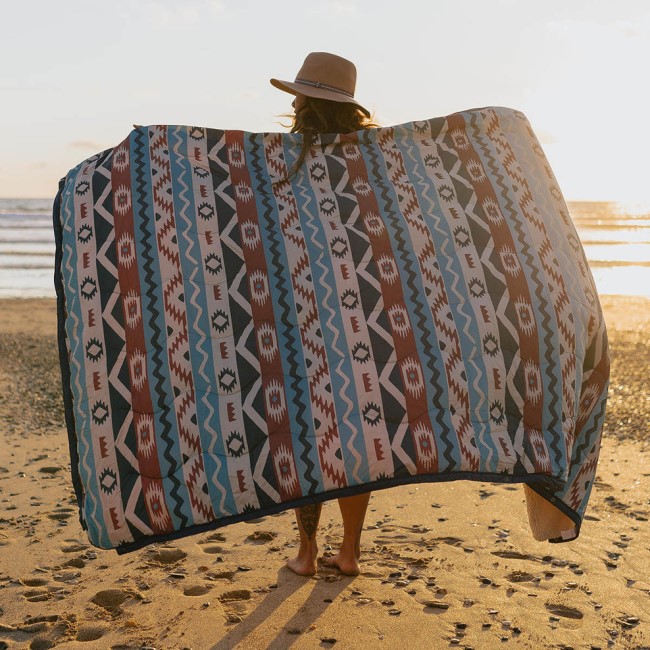 Passenger Exclusive Nomadic Recycled Sherpa Blanket Multi Geo Stripe Coral