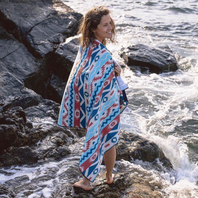 Passenger Exclusive Portland Recycled Beach Towel Multi Geo Stripe Coral