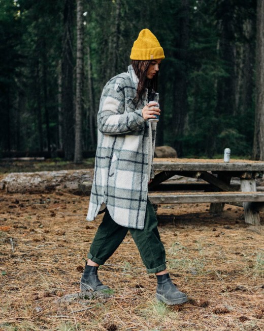 Passenger Exclusive Cloudy Recycled Deep-Pile Sherpa Fleece Shirt Pistachio Check
