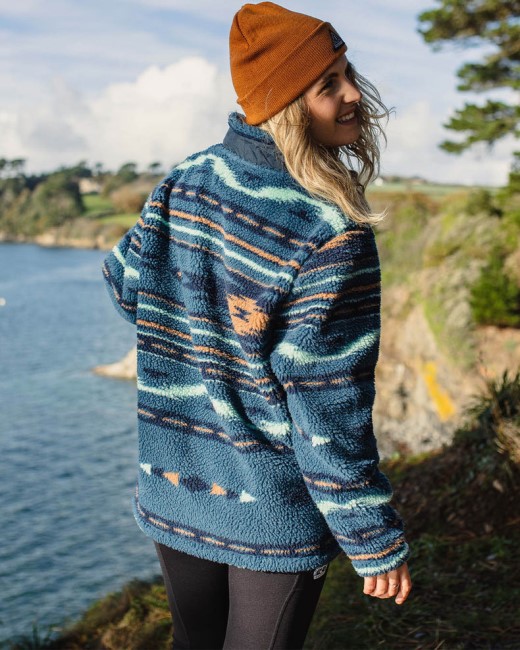 Passenger Exclusive Perouse Recycled Deep-Pile Sherpa Fleece Blue Coral Geo Pattern