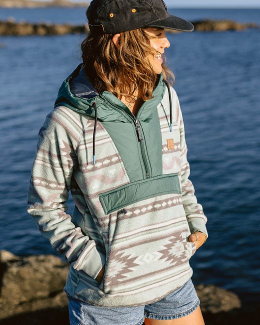 Passenger Exclusive Alexander Hooded 1/2 Zip Recycled Polar Fleece Pistachio Pattern/Deep Ocean