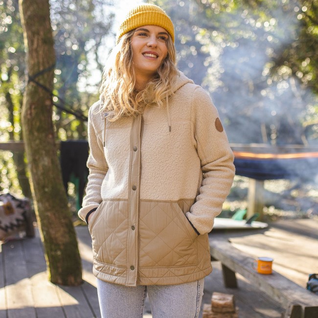 Passenger Exclusive Dome Hooded Recycled Sherpa Jacket Oatmeal