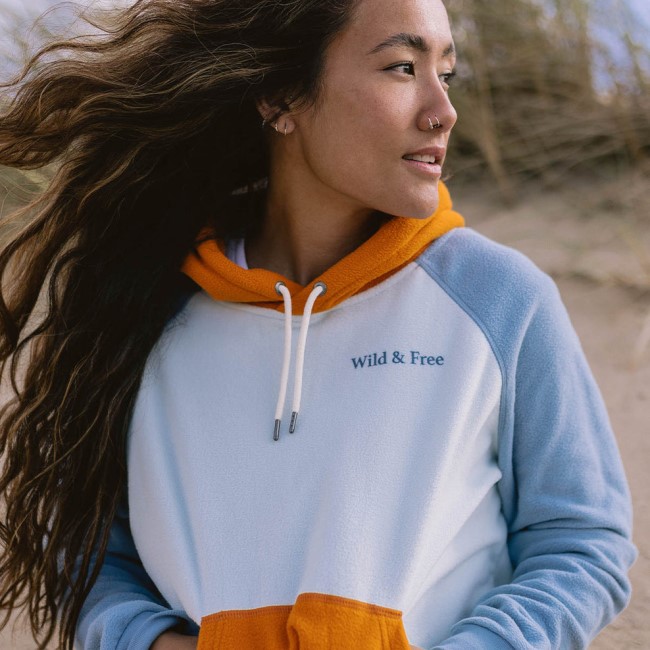 Passenger Exclusive Rainbow Recycled Polar Fleece Hoodie Blue Glass