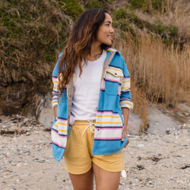 Passenger Exclusive East Recycled Polar Fleece Shirt Soft Cobalt Mix Up Stripe