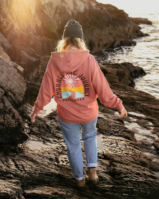 Passenger Exclusive Embrace The Journey Recycled Cotton Oversized Hoodie Pink Mahogony