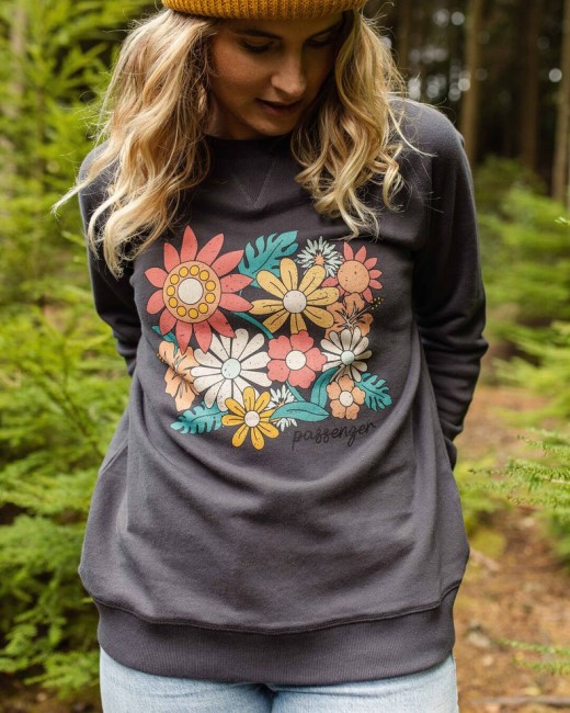 Passenger Exclusive Floral Bloom Recycled Cotton Oversized Sweatshirt Charcoal