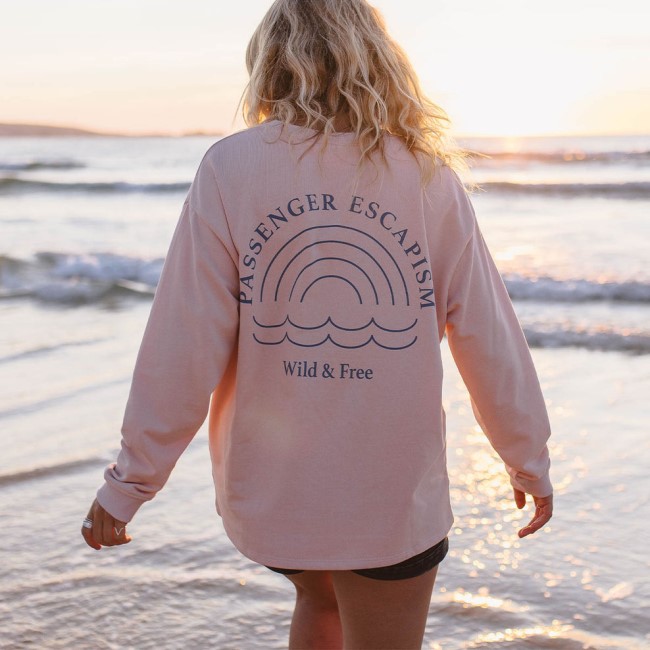 Passenger Exclusive Rainbow Recycled Cotton Oversized Sweatshirt Peach Whip