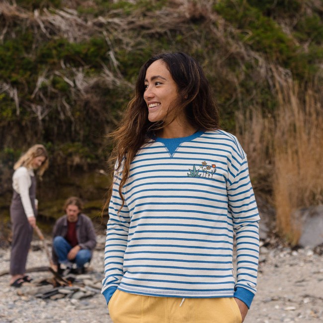 Passenger Exclusive Bloom Hemp Sweatshirt Soft Cobalt Stripe