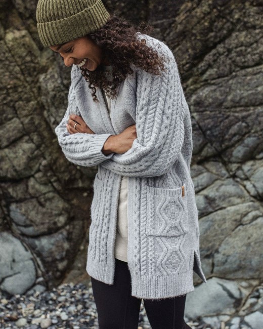 Passenger Exclusive Seaboard Knitted Cardigan Light Grey Marl
