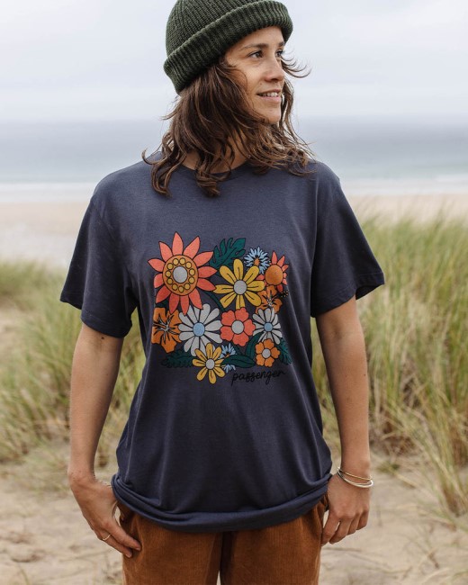 Passenger Exclusive Floral Bloom Recycled Cotton Oversized T-Shirt Charcoal